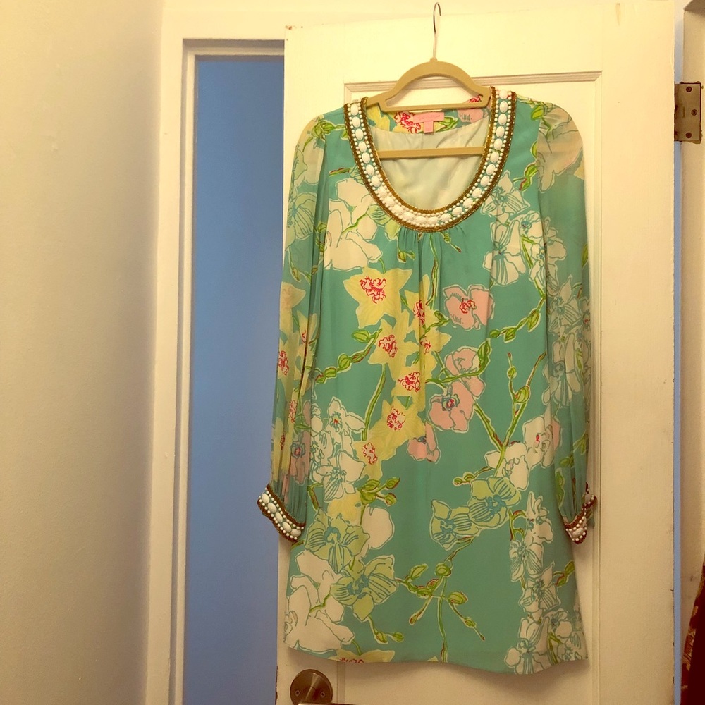 Lilly Pulitzer Silk Chiffon Beaded Neck Dress